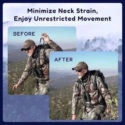 Vista 6 de Rick Young Outdoors Arnés binocular de alta calidad, correa ajustable para el pecho para caza, observación de aves y senderismo, cómodo sistema