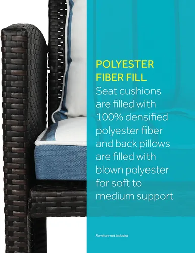 Vista 3 de Suntastic Sundeck Stripe - Juego de 4 cojines y almohadas de comedor para exteriores e interiores, para muebles de patio, azul capitán