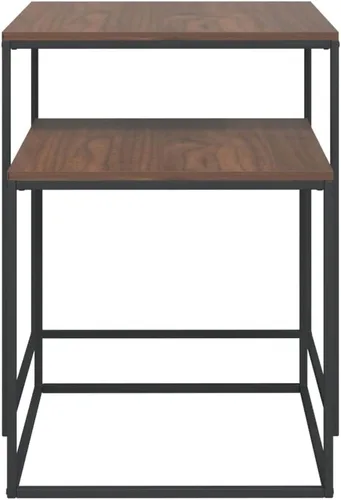 Vista 5 de mesas de Centro para sala Juego de mesa de comedor Juego de mesa de centro 2 piezas de madera y metal de ingeniería Adecuado para dormitorios, salas