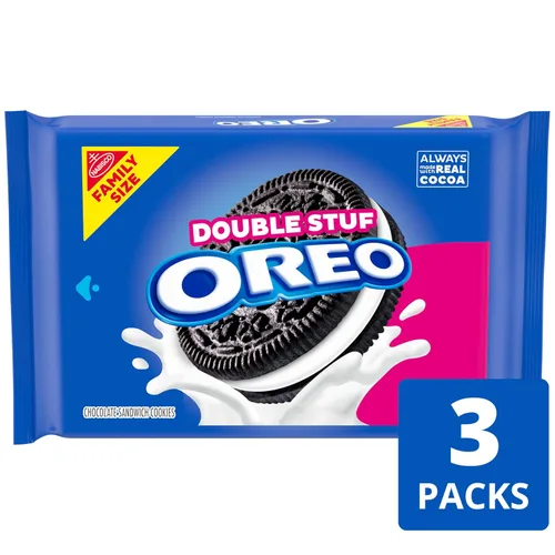 Vista 2 de Galletas de doble relleno OREO Chocolate, Tamaño Familiar, Paquetes de 3