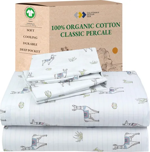 Vista 11 de California Design Den Juego de 2 sábanas individuales - 100% algodón orgánico, sensación de percal crujiente y transpirable, sábanas blancas