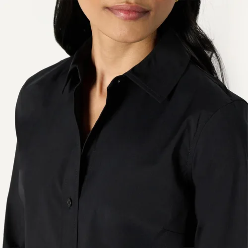 Vista 4 de Yaxa Essentials Camisa de vestir con botones y popelina elástica de ajuste regular para mujer