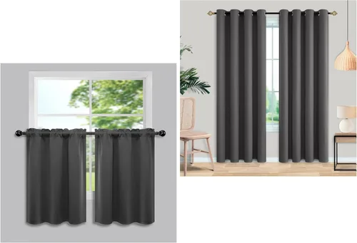 Mrs.Naturall Cortinas opacas de color gris oscuro de 84 pulgadas y cortinas de ventana pequeñas de 30 pulgadas para decoración de dormitorio y sala