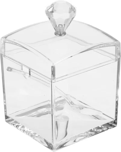 Hemoton Tarros de cruet - Azucarero cuadrado con tapa y cuchara transparente para dulces, caja de condimentos transparente, olla de sal para