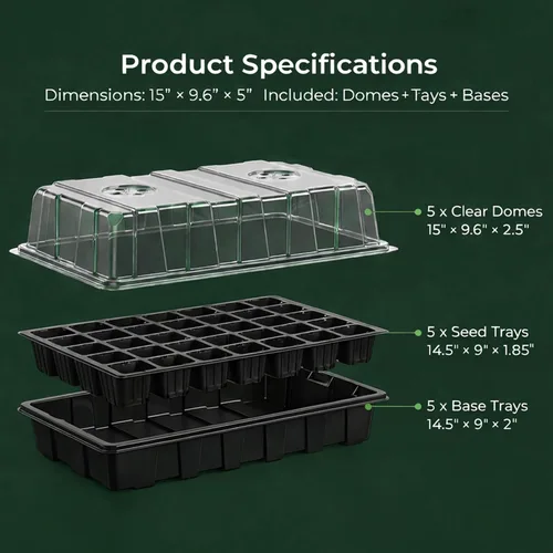 Vista 2 de Gardzen Juego de 5 bandejas de inicio de semillas, bandejas duraderas para germinación de plantas con cúpulas y bases ventiladas de humedad, ideal