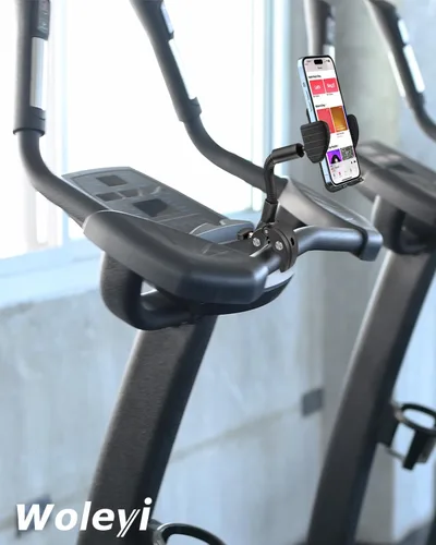 Vista 6 de Soporte de teléfono giratorio de cuello de cisne, soporte para teléfono celular, abrazadera de manillar de bicicleta estática para bicicleta