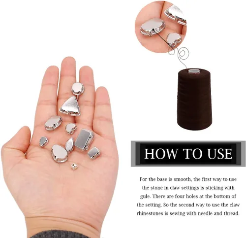 Vista 3 de TANOSII 100 diamantes de imitación para coser con formas mixtas, gemas de cristal para coser en gemas de cristal, parte trasera plana con garra