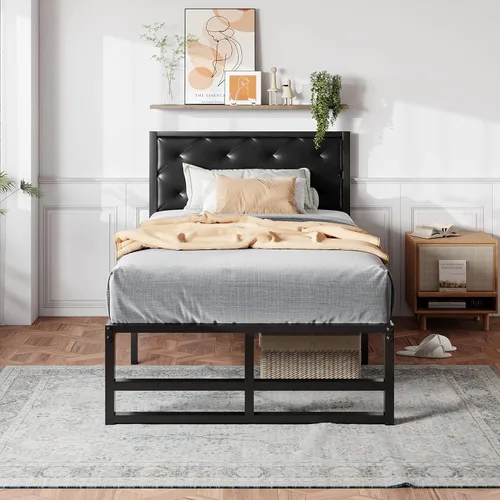 Vista 17 de MUTICOR Base de cama King de plataforma de metal de 14 pulgadas con soporte de listones de acero fuerte, suficiente espacio de almacenamiento, base