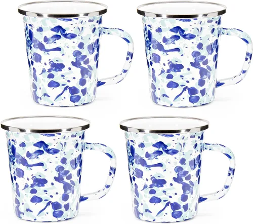 Vista 5 de Golden Rabbit Enamelware Latte Coffee or Tea Mugs, 16 ounce, Americana, Set of 4