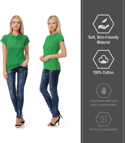 Vista 5 de FRESH TEE Polo de piqué regular de manga corta para mujer (S, verde Kelly), Verde Kelly