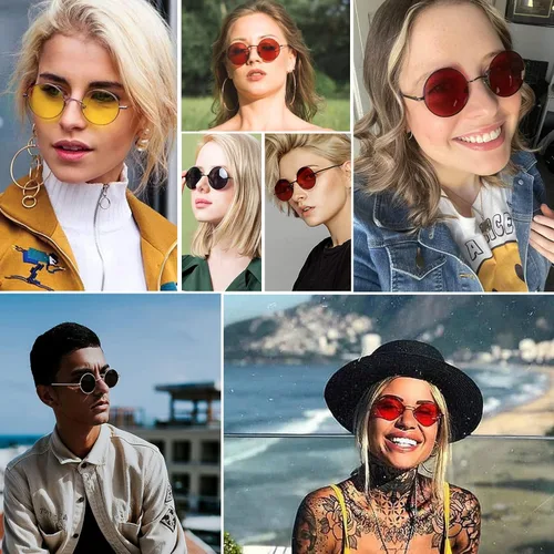 Vista 2 de SORVINO Gafas de sol redondas retro para hombres y mujeres, gafas de sol circulares pequeños