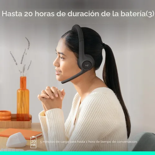 Vista 8 de Logitech Zone 301 - Auriculares inalámbricos Bluetooth con micrófono de cancelación de ruido, compatibles con Windows, Mac, Chrome, Linux, iOS