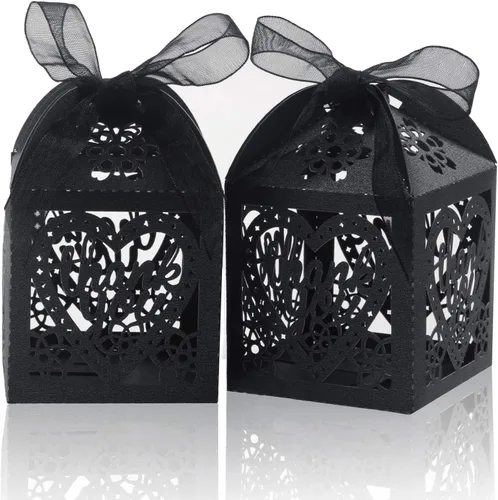 Vista 8 de COTOPHER Cajas cortadas con láser, 100 cajas de regalo de agradecimiento, cajas de regalo de boda, cajas de dulces de encaje para bodas, despedidas