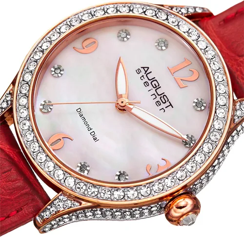 Vista 2 de August Steiner AS8188 - Reloj de pulsera de cuero con 8 marcadores de hora de diamantes con esfera de nácar
