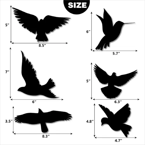 Vista 5 de Adhesivos de ventana grandes con forma de pájaro negro anticolisión, para evitar golpes de pájaros, calcomanías de ventana de doble cara