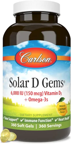 Vista 5 de Carlson - Gemas solares D, suplemento de vitamina D3 y Omega-3, 6000 UI (150 mcg) de vitamina D3, 115 mg de Omega-3 EPA y DHA Suplemento, capturado