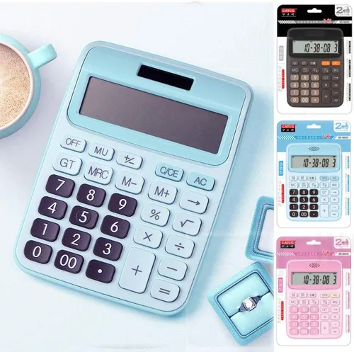 Vista 3 de Calculadora estándar básica de escritorio de 12 dígitos con pantalla LCD grande y botón sensible, energía solar y batería dual para oficina