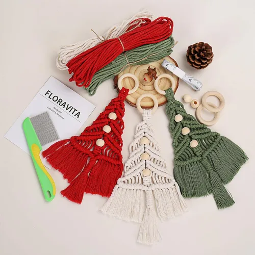Vista 5 de FLORAVITA Kit de macramé para principiantes con tutoriales de video paso a paso para árbol de Navidad, kit de inicio de manualidades para adultos