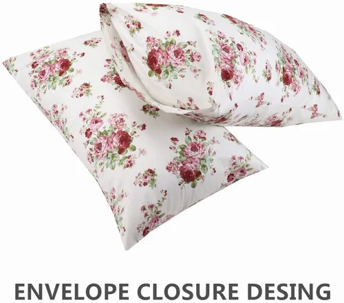 Vista 2 de Paquete de 2 fundas de almohada de algodón con diseño de flores para cabello y piel, 600 hilos, fundas de almohada Queen con cierre de sobre