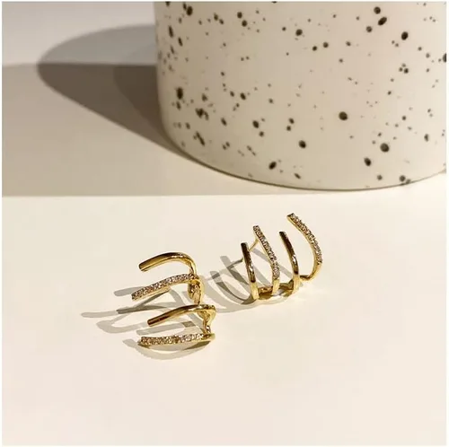 Vista 9 de Aretes de garra de oro y envolturas para niñas, de lujo, pequeños aretes de aro circulares alrededor de las orejas, joyería de moda para regalar que