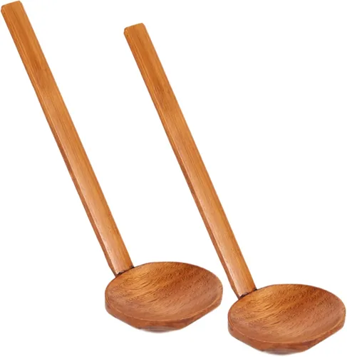 Cuchara de ramen de mango largo, cuchara grande de madera para olla caliente, cucharas de sopa de concha de tortuga, 2 cucharas de ramen de mango