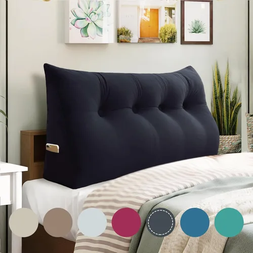 Vista 64 de Almohada de cabecero de 11 libras engrosada tamaño queen para sentarse en la cama, almohada de apoyo para la espalda para leer con bolsillo lateral
