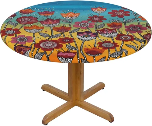 Vista 24 de Futterya Round Tablecloth Beach Seashells Ocean Fitted Elastic Waterproof Wipeable Table Cloth Cover Decorations Table Pad Cover for Party Dinning