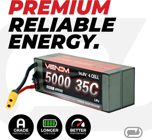Vista 7 de Venom Drive Series 35C 4S - Batería LiPo RC de 5000mAh 14.8V - Enchufe universal 2.0, polímero de litio 4 celdas, conector de silicona suave