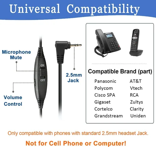 Vista 3 de Callez Auriculares de teléfono con micrófono con cancelación de ruido, auriculares de oficina para teléfonos DECT inalámbricos con conector
