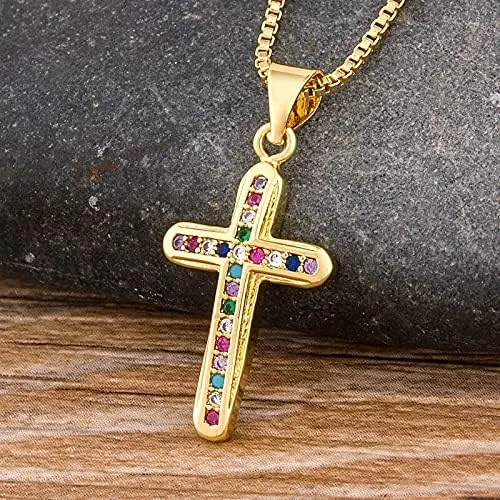 Collar con colgante de oro de Buda, collar con dije de hip hop, lindo collar de cristal femenino clásico, collar de cruz colorido, gargantilla de