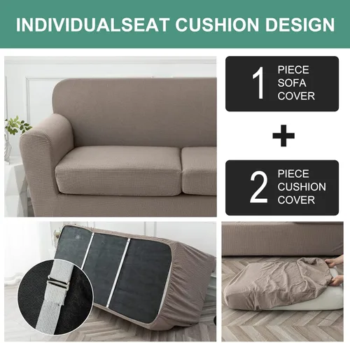 Vista 4 de Genina Fundas impermeables para sofá biplaza para sofá de 2 cojines, funda elástica para sofá, funda protectora de muebles para niños, mascotas