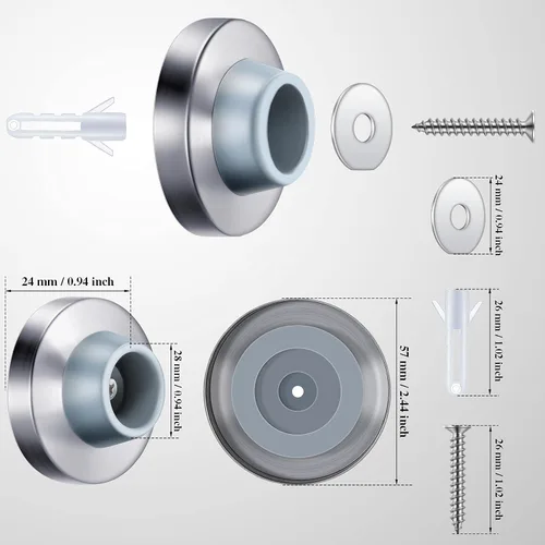Vista 2 de Pangda Tope de parachoques de puerta de pared cóncava de acero inoxidable plateado con protector de goma redondo gris de 1-1/8 pulgadas