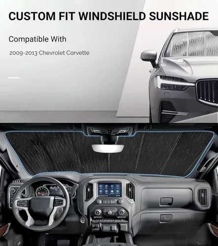 Vista 2 de Parasol de parabrisas para Chevy Corvette C6 2009-2013, reversible plateado/negro
