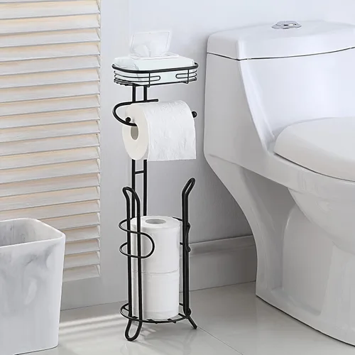 Vista 2 de SunnyPoint Soporte de almacenamiento de rollo de papel higiénico pesado para baño con reserva y estante, el área de reserva tiene suficiente espacio