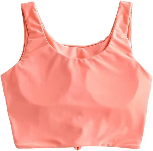 Vista 2 de ZAFUL Women's Front Knot Bikini Tops Crop Tankini Top Scoop Neck Padded Bathing Suit Tops