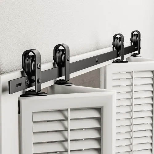 Kit de herrajes para puertas de granero plegables de 76 pulgadas para 4 puertas, kit de herrajes para puertas corredizas de granero plegables y