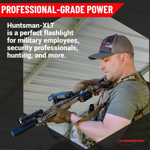 Vista 2 de POWERTAC Huntsman-XLT Luz LED - Linterna LED Recargable de Largo Alcance Reflector Linternas Tácticas Linterna Súper Brillante Linterna Equipo EDC