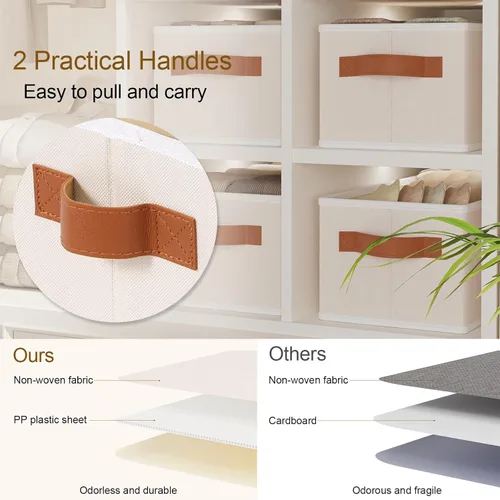 Vista 4 de Contenedor de almacenamiento, cesta plegable de lino para ropa, contenedor de almacenamiento con asas dobles para dormitorio, beige, 15 x 6 x 5