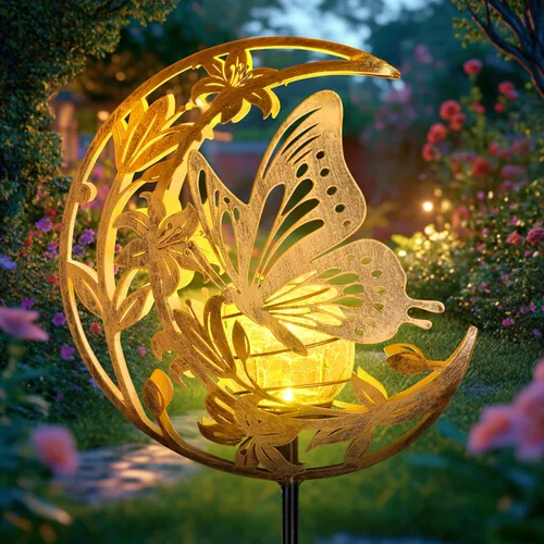 ShangTianFeng Luces de Mariposa para Exterior Decoración - SolaGardenLights de Luna y Pájaro, Iluminación Resistente al Agua, Encendido y Apagado