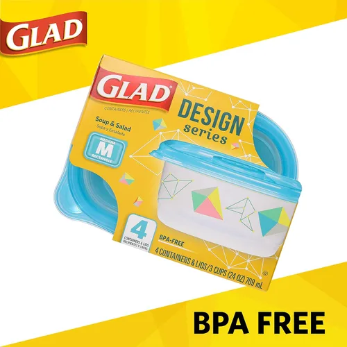 Vista 3 de Glad GladWare Design Series Contenedores de almacenamiento de alimentos con tapas, de plástico rectangular mediano sin BPA para preparación
