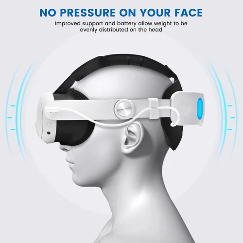 Vista 4 de Lampelc Head Strap Accessories for OculusMeta Quest 3, 6000mah Battery Pack Elite Strap with LED Display, RGB Lights, Headset Strap Replacement for