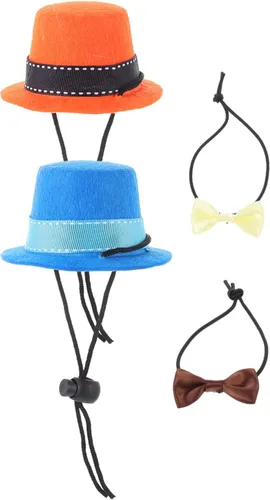 Juego de 4 piezas de ropa de conejillo de indias, sombrero de hámster y pajarita, sombrero de copa de animal pequeño, sombreros pequeños, disfraz de