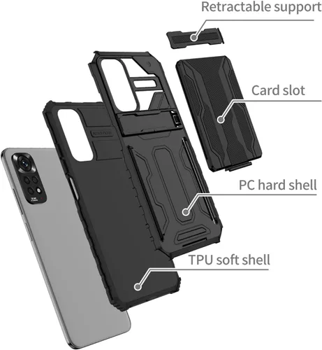 Vista 3 de Funda de teléfono para Redmi Note 11 (4G)/Redmi Note 11S 2201117TY Funda cartera desmontable titular de la tarjeta de crédito Soporte incorporado