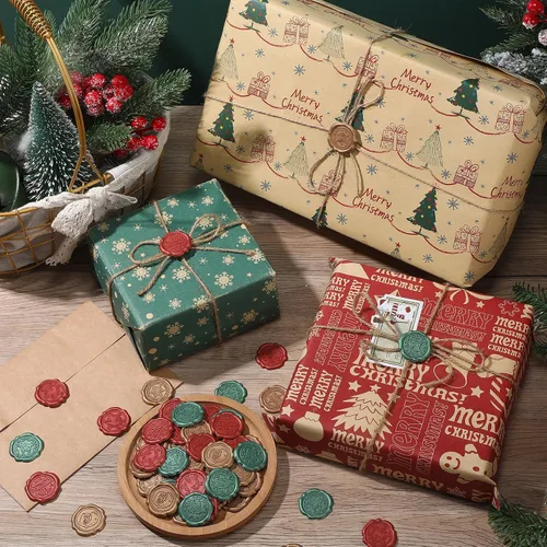 Vista 6 de Kosiz 100 calcomanías autoadhesivas de cera de Navidad de 1.18 pulgadas