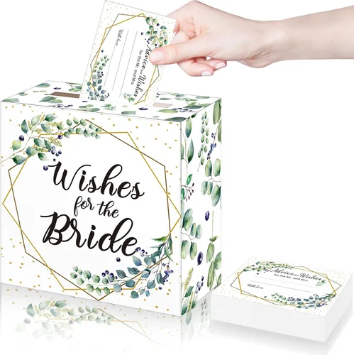 Outus Caja de tarjetas de boda de verde salvia, 51 piezas, caja de tarjetas de despedida de soltera, bautismo para decoraciones de boda, soporte de