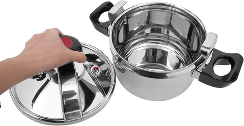 Vista 9 de Olla a presión de acero inoxidable de 6.35 cuartos de galón, olla a presión duradera de alta seguridad, válvulas dobles de cocción rápida