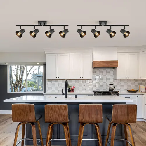 Vista 3 de YILYNN Moderno kit de iluminación de pista de 4 luces, proyector de techo direccional negro con cabezal de luz giratorio, iluminación de pista