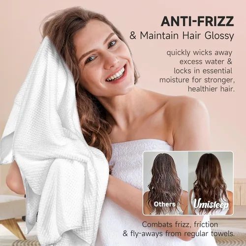 Vista 4 de Umisleep Toalla de pelo extra grande de microfibra para mujer, cabello largo, rizado y grueso, toalla de pelo súper suave antiencrespamiento