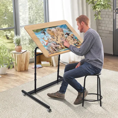 Vista 6 de KROFEM Mesa de rompecabezas rodante con ruedas, altura ajustable, inclinación neumática, extra grande para 1500 piezas, carrito de rompecabezas