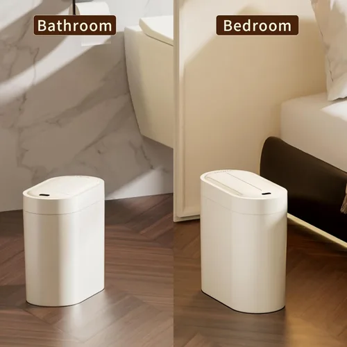 Vista 6 de MRBIN Basurero de baño con sensor de movimiento con tapa de mariposa, cubo de basura delgado automático sin contacto de 7 litros/1.8 galones, cesta